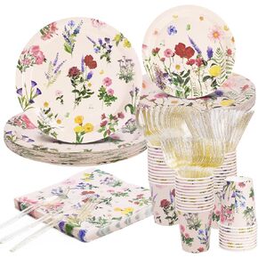 175PCS Wildflower Party Decorations,Spring Floral Baby Shower Birthday Decorations for Spring Summer Picnic Wedding Tea Party, Serve 25 Guests