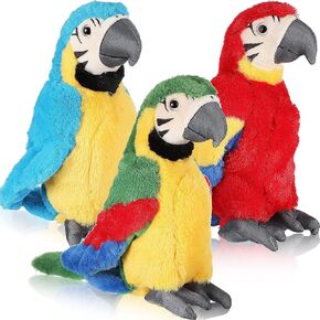 Jexine 3 Pcs Macaw Parrot Plush Toy Stuffed Animal Toy Bird Stuffed Animal Blue Red Parrot for Gifts Doll, 9.8 Inch