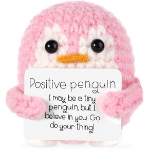 BOXOB Positive Penguin Doll, 2.6 Inch Funny Potato Knitted Penguin Toy with Positive Card Woolen Cute Positive Penguin Crochet Plushies Cheer Up Gift for Friends Encouragement Decoration