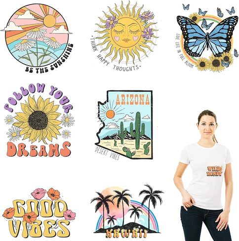 Gcarebb 8 PCS Summer Iron on Transfers Hawaii Iron on Decals Vinyl Patches HTV Heat Transfers Iron on Stickers for Clothing Hats Pillows Backpacks DIY Decoration in Saudi Arabia