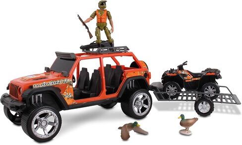 NKOK RealTree 1/18 SCALE FREE-WHEEL PLAYSETS 10-PC SET ، RT FORD F-250 Super Duty W/ Polaris Ranger on Trailer & Accessories (Roof Rack ، Hunter ، Helmet ، Hoist Game ، Roll Bar ، Elk ، Bow & Arrows) in Kuwait