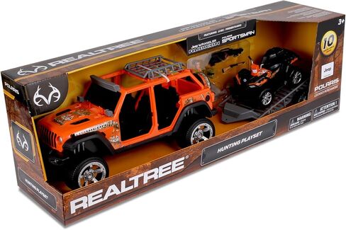 NKOK RealTree 1/18 SCALE FREE-WHEEL PLAYSETS 10-PC SET ، RT FORD F-250 Super Duty W/ Polaris Ranger on Trailer & Accessories (Roof Rack ، Hunter ، Helmet ، Hoist Game ، Roll Bar ، Elk ، Bow & Arrows) in Kuwait