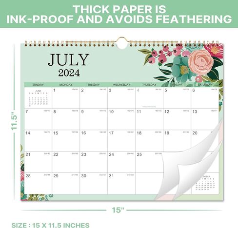 2024-2025 Wall Calendar - Calendar 2024-2025, 15"x 11.5", Jul. 2024 - Dec. 2025, Hanging Hook, Holidays and Blocks - Perfect for Office & Home in Kuwait