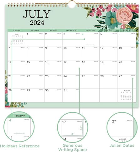 2024-2025 Wall Calendar - Calendar 2024-2025, 15"x 11.5", Jul. 2024 - Dec. 2025, Hanging Hook, Holidays and Blocks - Perfect for Office & Home in Kuwait