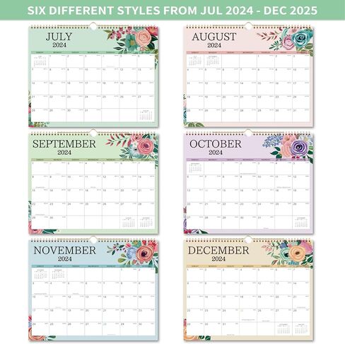 2024-2025 Wall Calendar - Calendar 2024-2025, 15"x 11.5", Jul. 2024 - Dec. 2025, Hanging Hook, Holidays and Blocks - Perfect for Office & Home in Kuwait