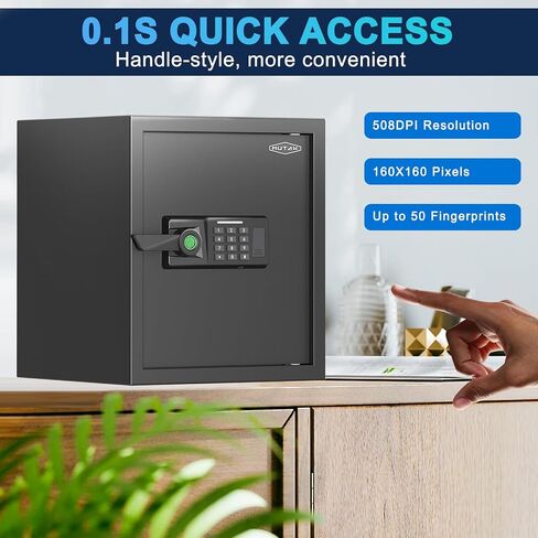 Smart Home Safe 1.5 Cub Biometric Safe Box, Quick-Access with Fingerprint Recognition, Keys, Digital Keyboard, & Type-C Port, Fireproof w/Removable Shelf & Alarm System, Bright LED, Silent Mode in Saudi Arabia