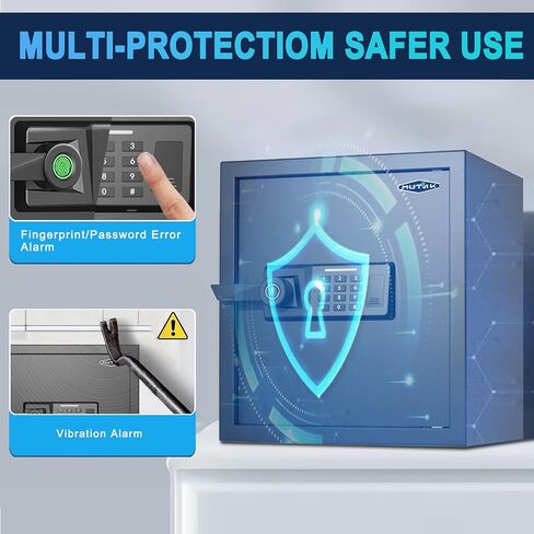 Smart Home Safe 1.5 Cub Biometric Safe Box, Quick-Access with Fingerprint Recognition, Keys, Digital Keyboard, & Type-C Port, Fireproof w/Removable Shelf & Alarm System, Bright LED, Silent Mode in Saudi Arabia