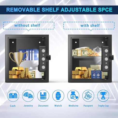 Smart Home Safe 1.5 Cub Biometric Safe Box, Quick-Access with Fingerprint Recognition, Keys, Digital Keyboard, & Type-C Port, Fireproof w/Removable Shelf & Alarm System, Bright LED, Silent Mode in Saudi Arabia