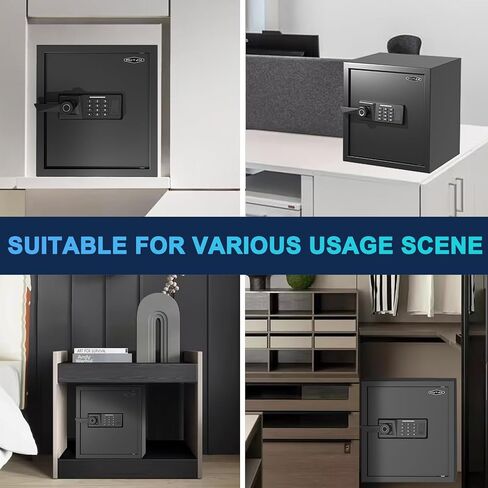 Smart Home Safe 1.5 Cub Biometric Safe Box, Quick-Access with Fingerprint Recognition, Keys, Digital Keyboard, & Type-C Port, Fireproof w/Removable Shelf & Alarm System, Bright LED, Silent Mode in Saudi Arabia