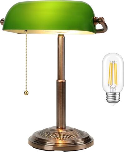 مصباح مكتب المصرفيين ، مصباح العنبر الرجعية ، مصباح خمر مع مفتاح سلسلة سحب للمكتب المنزلي ، مضمن المصباح LED (النحاس+العنبر) in Kuwait