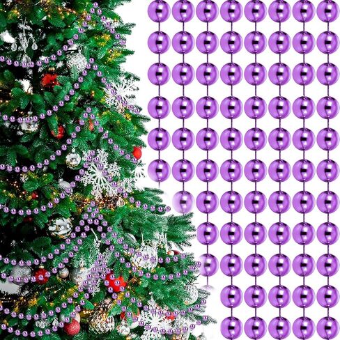 2 Pcs 18ft Christmas Bead Chain 1/2" in Diameter Tree Bead Craft String Pearls for Curtains, Wedding Party Decorations, DIY Christmas Tree Ornaments(Purple) in Kuwait