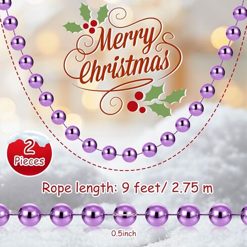 2 Pcs 18ft Christmas Bead Chain 1/2" in Diameter Tree Bead Craft String Pearls for Curtains, Wedding Party Decorations, DIY Christmas Tree Ornaments(Purple) in Kuwait