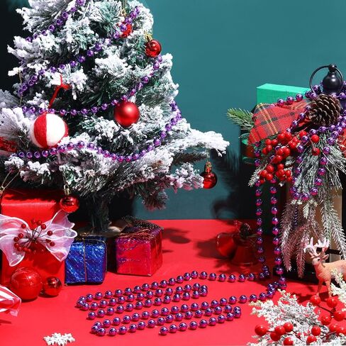 2 Pcs 18ft Christmas Bead Chain 1/2" in Diameter Tree Bead Craft String Pearls for Curtains, Wedding Party Decorations, DIY Christmas Tree Ornaments(Purple) in Kuwait