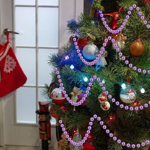 2 Pcs 18ft Christmas Bead Chain 1/2" in Diameter Tree Bead Craft String Pearls for Curtains, Wedding Party Decorations, DIY Christmas Tree Ornaments(Purple) in Kuwait