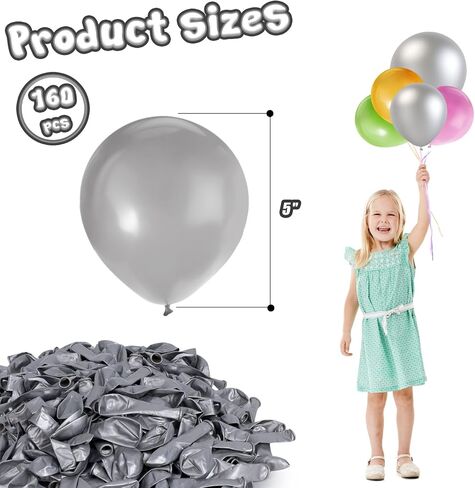 LovesTown 160PCS Silver Balloons, 5 Inch Pearlized Silver Balloons Small Silver Latex Balloons for Kids Birthday Wedding Party Decorations in Kuwait