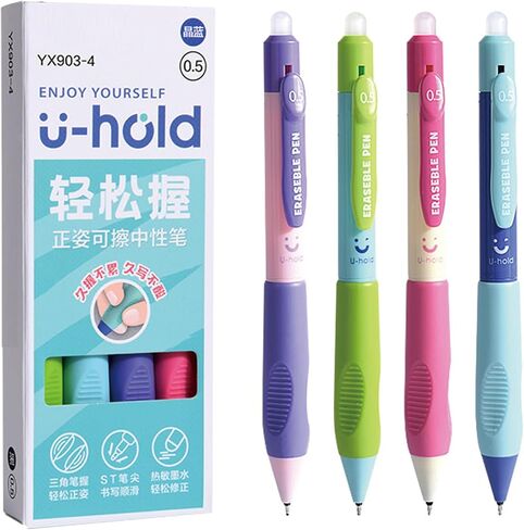 4 Pcs Erasable Gel Ink Pens Cute Retractable Erasable Pens 0.5mm Black Ink Pen Office School Pens Cute Aesthetic Pens Women Girls Pens Boys Men Pens (Style 3-Black Ink) in Saudi Arabia
