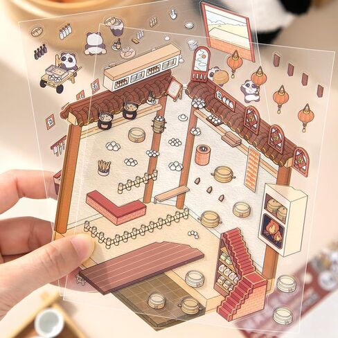 ملصقات مشهد منزل ثلاثية الأبعاد DIY - 4 مجموعات 4 موضوع - صندوق الكنز/الكتاب/خزانة ، حزمة لزجة كرتون لطيفة ، هدايا عيد الميلاد لضغوط الراحة للأطفال البالغين (مجموعة E - Book و Box) in Saudi Arabia