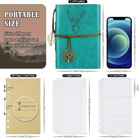 Asten Leather Writing Journal, Refillable Notebook Journal Vintage Diary with Lined Pages Travelers Notebook, Gift for Men and Women 5 x 67.2inch（A6, Blue in Saudi Arabia