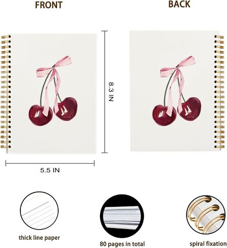 Coquette Preppy Pink Bow Cherry Notebook Journal ، Coquette School Supplies ، Coquette Gifts Stuff ، Coquette Planner Notebooks for Women Girls ، College abled notebook 5.5 × 8.3 in Kuwait
