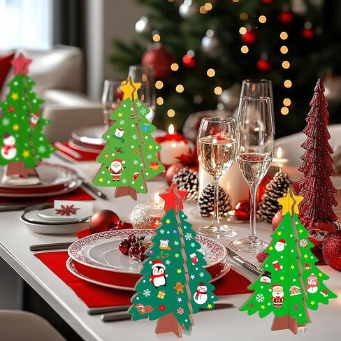 24 Set 3D Christmas Tree Wooden Craft to Paint Make Your Christmas DIY Wooden Cutouts with Decorate Tools Unfinished Xmas Holiday Wooden Slices for Tiered Tray Decor Tabletop Decor Party Decoration in Saudi Arabia