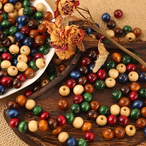 Dahi 500pcs 10 مم حبات خشبية ملونة خمر الخشب الخرز الخشبي الخشبي الحرف المصنوعة يدويًا لصنع أساور المجوهرات (10 ملم) in Kuwait