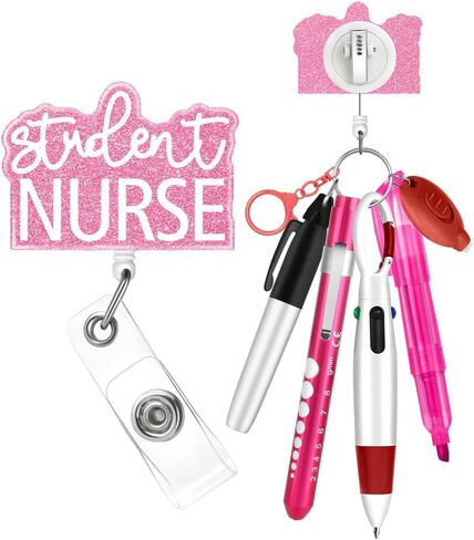 Plifal Student Nurse Pen Set Badge Reel Holder Accessories Clip - Retractable Mini Nursing Ball Pen Permanent Marker Highlighter Light Penlight Small Flashlight Work Student Office Hospital in Saudi Arabia