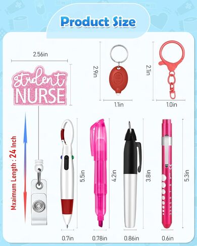 Plifal Student Nurse Pen Set Badge Reel Holder Accessories Clip - Retractable Mini Nursing Ball Pen Permanent Marker Highlighter Light Penlight Small Flashlight Work Student Office Hospital in Saudi Arabia