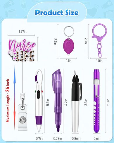 Plifal Student Nurse Pen Set Badge Reel Holder Accessories Clip - Retractable Mini Nursing Ball Pen Permanent Marker Highlighter Light Penlight Small Flashlight Work Student Office Hospital in Saudi Arabia