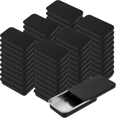 60 حاوية شريحة معدنية أعلى حاويات القصدير ، حاويات قصدير معدنية ميني ميني ميني ، صندوق قصدير معدني مستطيل مع أغطية شريحة ، علب منظم التخزين الفارغة للشموع ، المجوهرات ، مجموعة تخزين الحرف ، الأسود in Kuwait