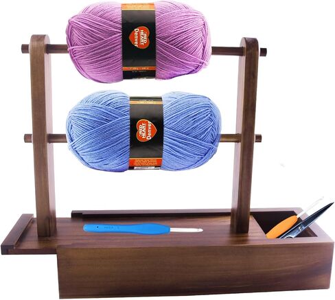 Viredelo Yarn Holder Dispenser for Crocheting,Crochet Yarn Holder with Storage Box,Twizzter Portable Yarn Holder,Yarn Holder for Crocheting,Handmade Wood Yarn Dispenser,Yarn Ball Holder,Walnut in Saudi Arabia
