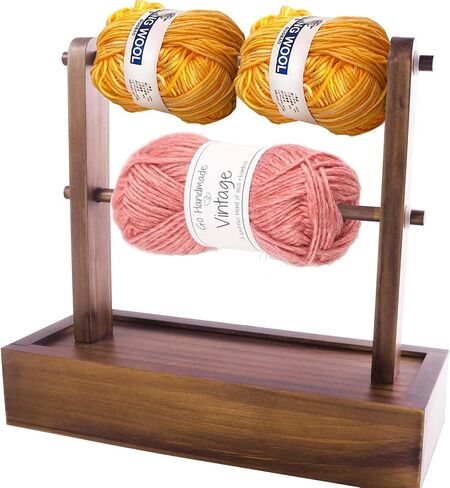 Viredelo Yarn Holder Dispenser for Crocheting,Crochet Yarn Holder with Storage Box,Twizzter Portable Yarn Holder,Yarn Holder for Crocheting,Handmade Wood Yarn Dispenser,Yarn Ball Holder,Walnut in Saudi Arabia