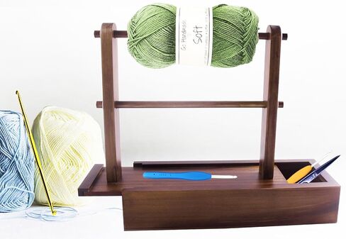 Viredelo Yarn Holder Dispenser for Crocheting,Crochet Yarn Holder with Storage Box,Twizzter Portable Yarn Holder,Yarn Holder for Crocheting,Handmade Wood Yarn Dispenser,Yarn Ball Holder,Walnut in Saudi Arabia