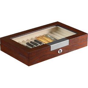 Wood Pen Display case 36 Slot Fountain Pen Organizer Storage Box with Drawer, Top Glass Window and Lockable Pen Collection Box for Men Gift (36 Slots - Black w Black Velvet)
