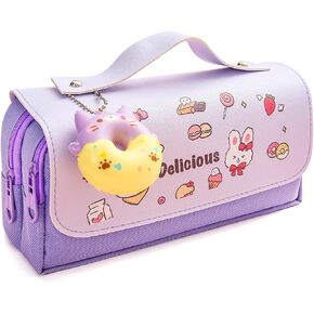 McWth Pencil Case for Girls ، Kids Large Carty Cate Cute Pencil Box with Compartments School Organizer Pen Pouch (Sakura Purple)