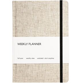 Weekly Planner Undated - Hardcover, with Habit Tracker & Goal Setting. Full Year - 5.8 x 8.4 in (Blue)