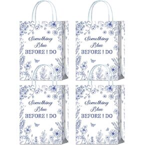 16 Pieces Something Blue Before I Do Bridal Shower Party Favors Bags,Blue and White Floral Bridal Shower Goody Gift Snacks Treat Candy Bags with Handles for Bridal Shower Wedding Engagement