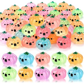 20PCS Luminous Mini Resin Pumpkins Halloween Miniature Pumpkins Glow in The Dark, Fake Tiny Pumpkins Vegetables Figures for Halloween Party Dollhouse DIY Craft Table Home Decor (Color Random)