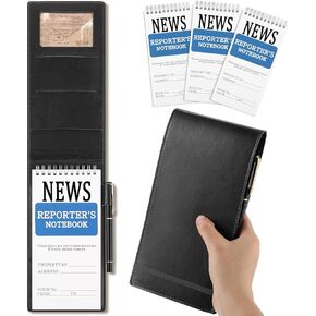 3 Pcs Reporters Notebook with PU Leather Cover Journalists Notebook Steno Pads Top Spiral Lined Notepad Gifts for Christmas Reporter Journalists(Black,4" X 8")
