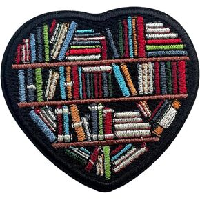 Heartshape Bookshelf Patch, Size 3" Sew On Patches, Cute Embroidery Fabric Patches for Clothes Jean Backpack, Applique Embroidery Iron On Patches for Clothes, Beautiful Gifts for Book Lovers