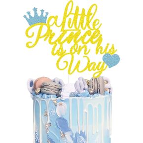 Baby shower cake topper,A Little Prince is on his Way Cake Topper,Prince baby shower,Prince cake topper,baby boy cake topper,Gender reveal party decoration supplies (gold)