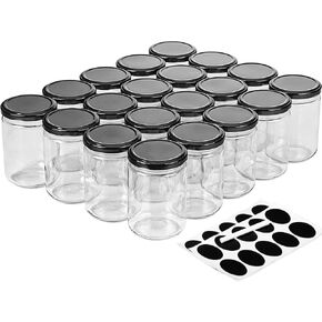 Glass Candle Jars with Lid, 12 oz Wide Mouth Small Glass Jar, Canning Jars with Extra Black Stickers, Set of 20, Dishwasher Safe