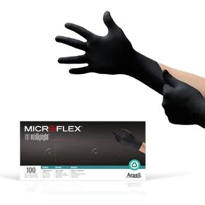 Microflex MidKnight MK-296 Disposable Nitrile Gloves for Automotive, Law Enforcement w/Full Texture - Medium, Black (Case of 1000)