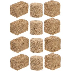 Didiseaon 12pcs Small Hay Bales Miniature Round Fake Hay Rectangle Dry Grass Bales Blocks Model for DIY Dollhouse Harvest Autumn Decor