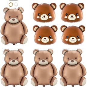 Xiuhusha Brown Bear Balloons 8pcs Large Bear Foil Balloons Bear Farm Animal Balloons for Home Decor Jungle Animal Farm Zoo Woodland Themed Party Baby Shower Decoration Supplies