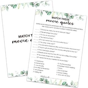 30 Pcs Match These Movie Quotes Game Wedding Shower Games, Bridal Shower Games 30 Guests for Engagement Wedding Party, Bridal Games for Showers (Eucalyptus Botanical Style) -0017