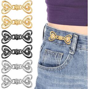 TIESOME 6 Pcs Cute Bow Pant Waist Tightener, Metal Jeans Buttons for Loose Jeans No Sew Adjustable Detachable Jeans Waist Pants Clips for Make Smaller Loose Jeans Pants Skirts