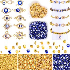 1450 Pcs Evil Eye Beads Set Rhinestones Kits Includes 200 Evil Eyes 20 Hand Charms 180 Rondelle Spacer Beads 800 4 mm and 250 8 mm Round for DIY Jewelry Making