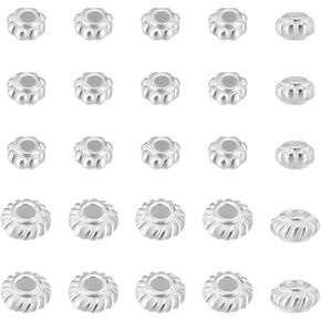 PH PandaHall 25Pcs 925 Sterling Silver Beads 2 Styles Rondelle Spacer Beads Flower Flat Rondelle Small Loose Beads Silver Bracelet Spacers for Necklace Earring Jewelry Making Supplies