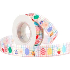 Easter Ribbon for Flower Bouquet 7/8 Inch 10 Yards Spring Ribbon Easter Ribbon for Baskets Satin Ribbon Easter Ribbons for Crafts Cute Ribbon for Easter Baskets Eggs Bunny Ribbon for Gift Wrapping