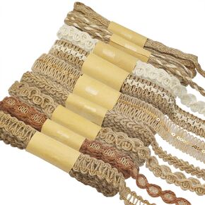 9 Rolls of Natural Burlap Lace Craft Ribbons for DIY Sewing Craft Gifts Wrapping Party Holiday and Rustic Wedding Decoration Perfect for Jars, Flowers, vases, Cake. (Total Length: 18 Meters）